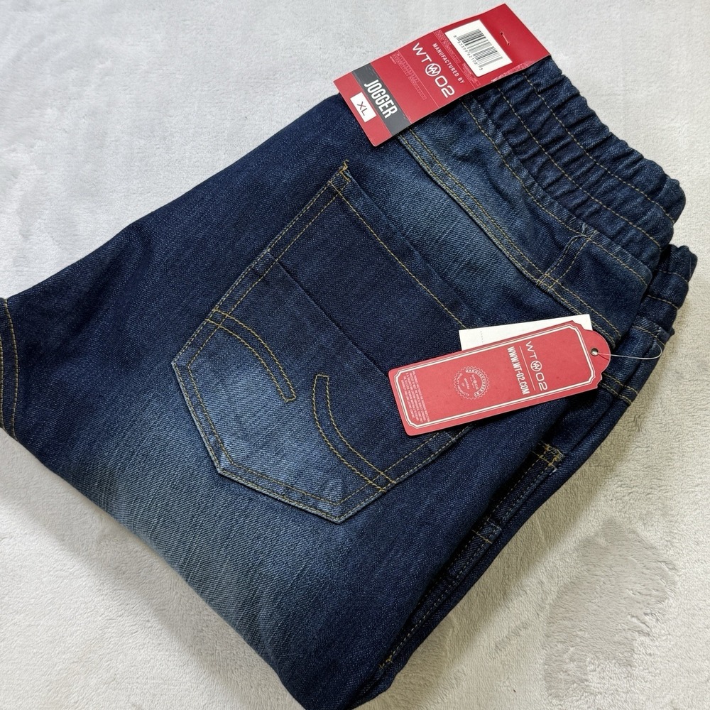 WT02 Y2K Men's Jogger Jeans XL Dark Wash Denim Drawstring Elastic Waist NWT